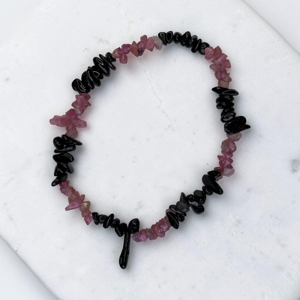 Rosa & Schwarzer Turmalin Splitter Armband