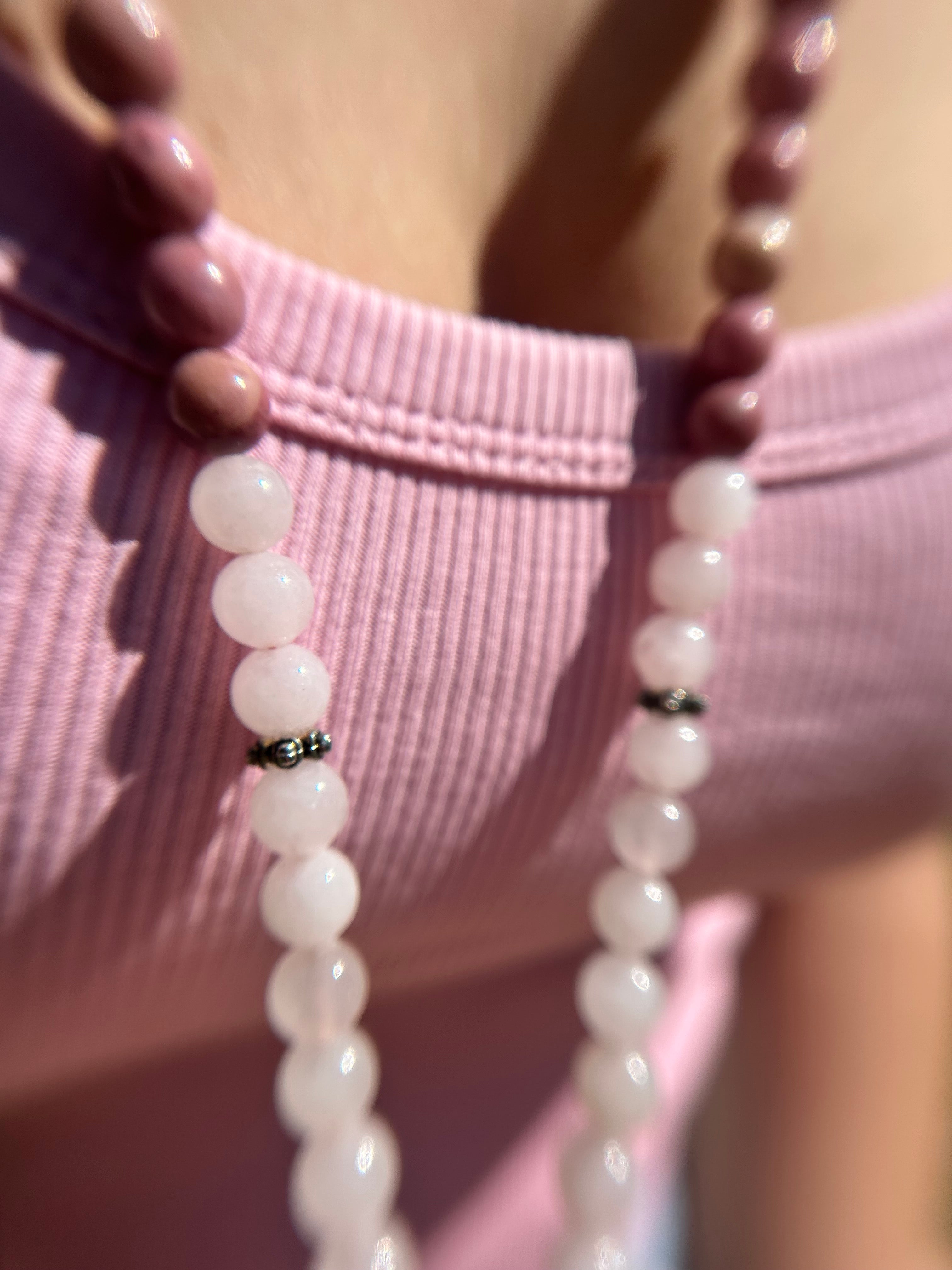 Mala „Herzensliebe“ mit Rosenquarz und Rhodochrosit | 110 Perlen