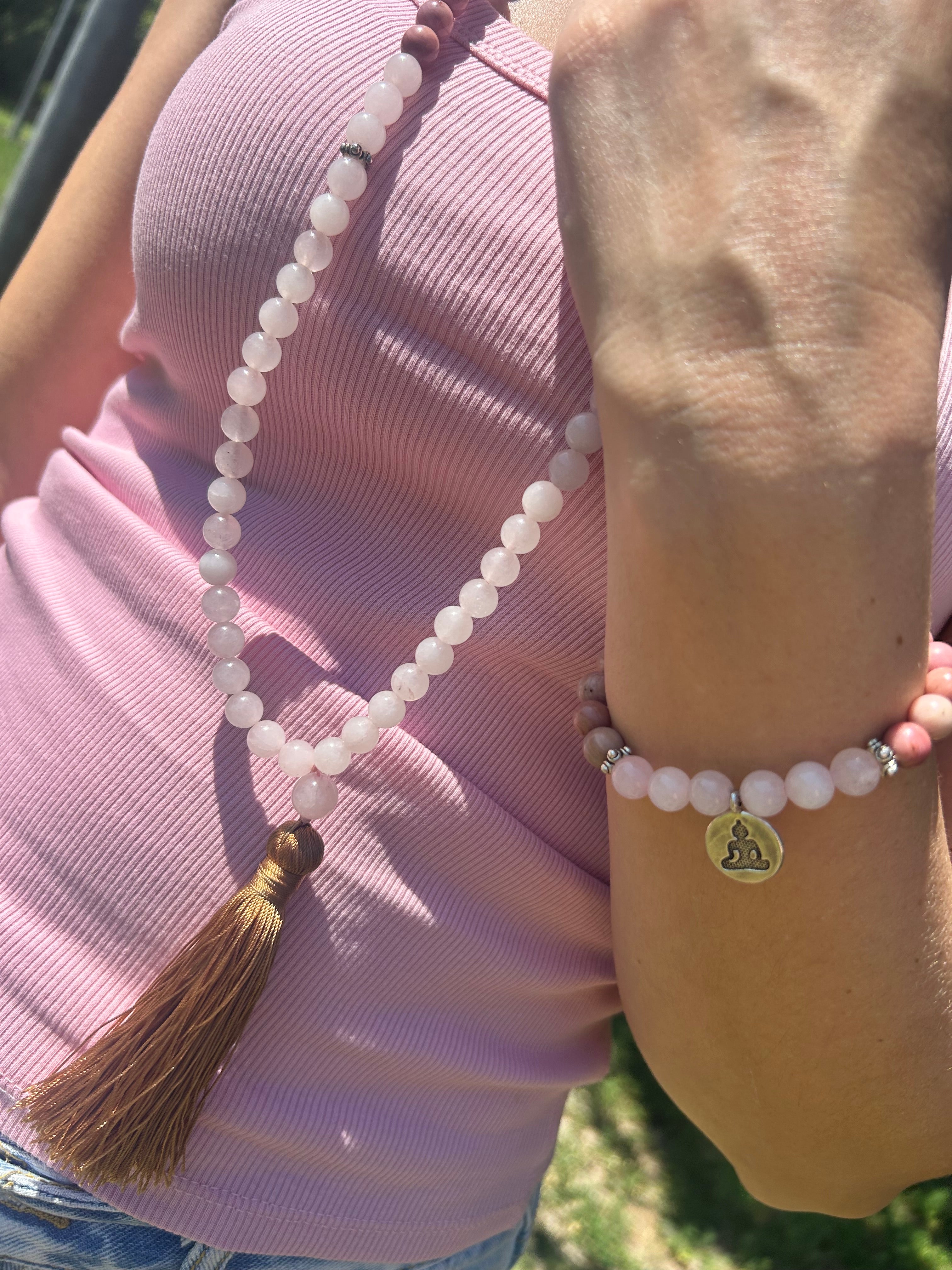 Mala „Herzensliebe“ mit Rosenquarz und Rhodochrosit | 110 Perlen