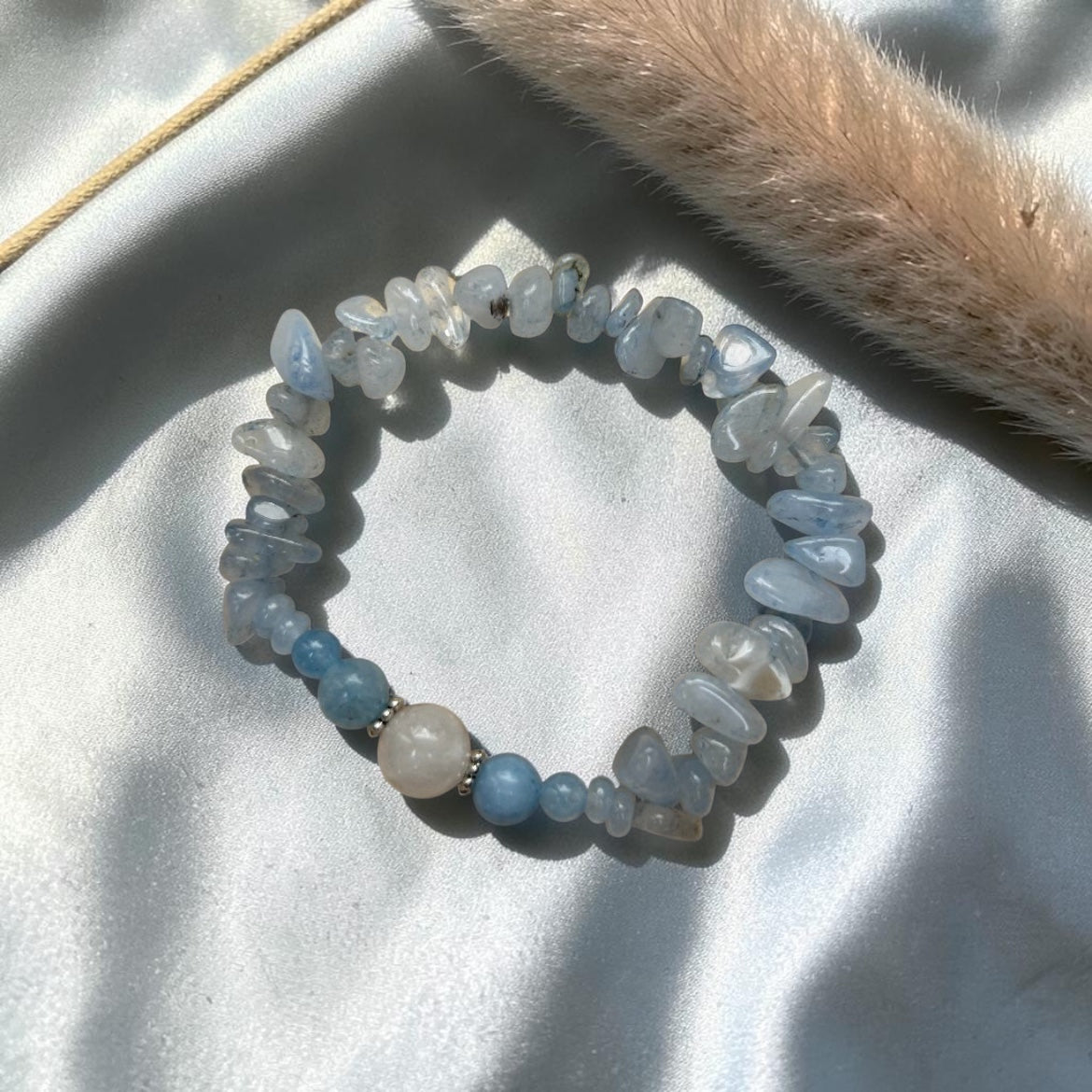 Aquamarin Splitter mit Mondstein Armband