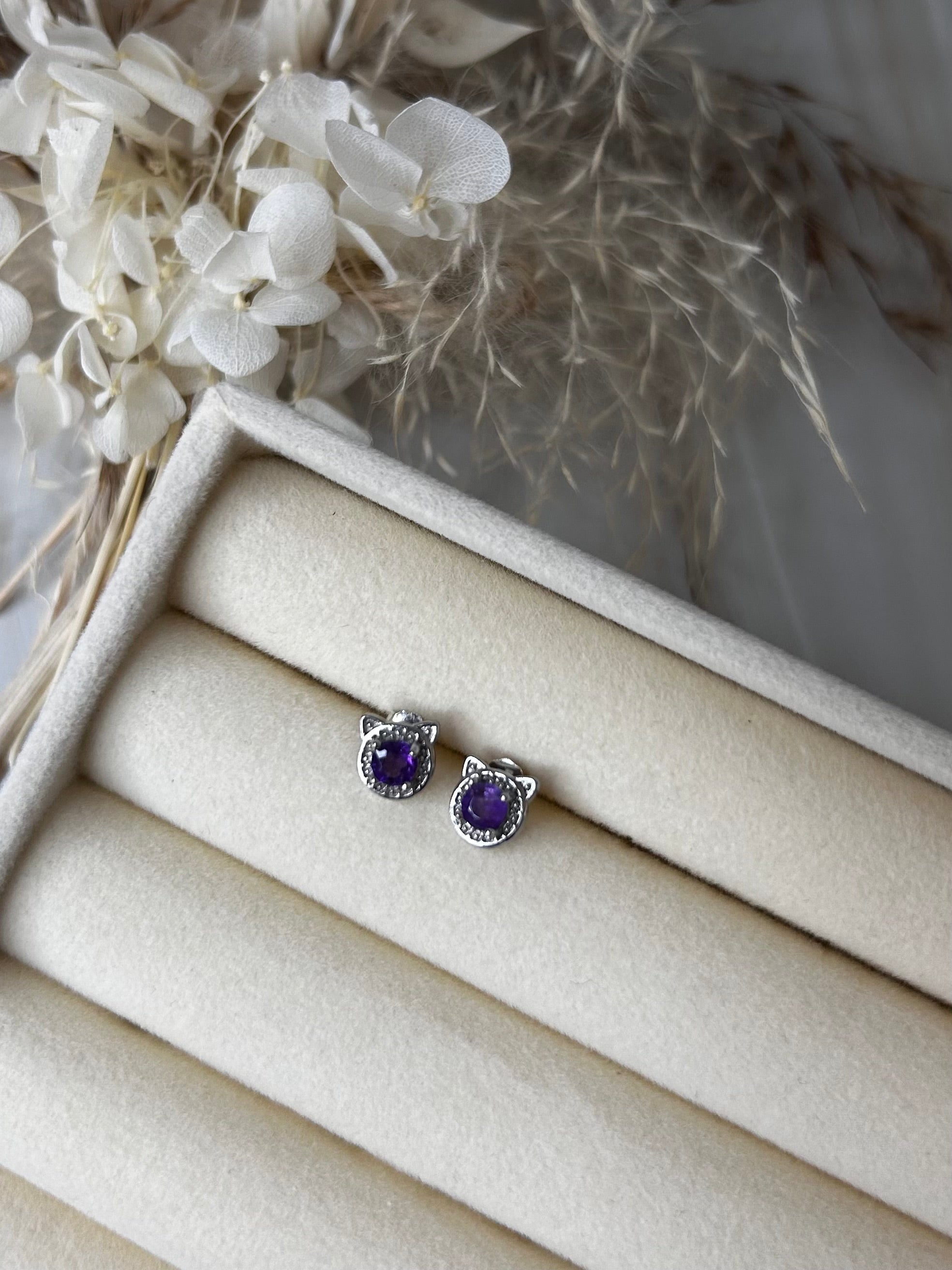 Amethyst Katzen Ohrstecker