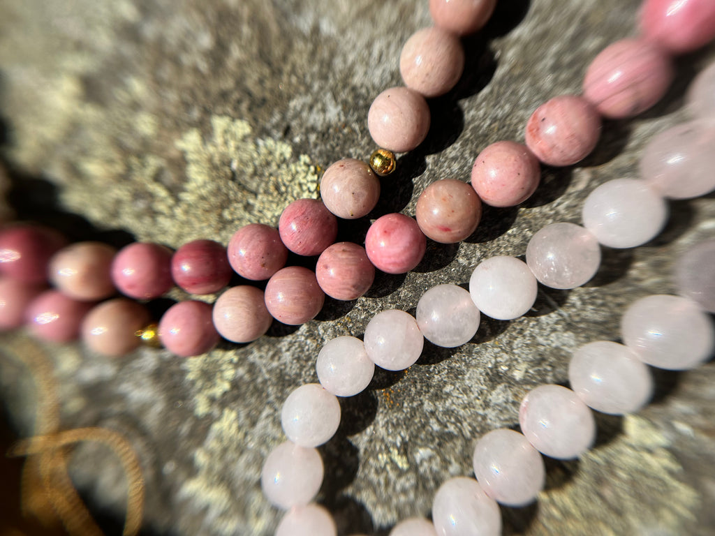 Mala „Herzensliebe“ mit Rosenquarz und Rhodochrosit | 110 Perlen