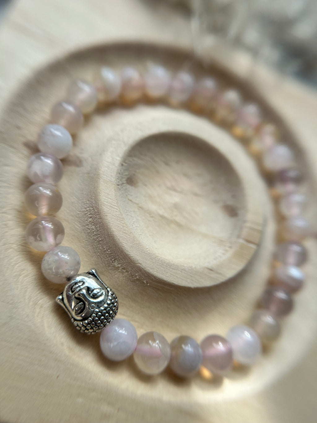 Kirschblütenachat mit Buddha Charm | Silber