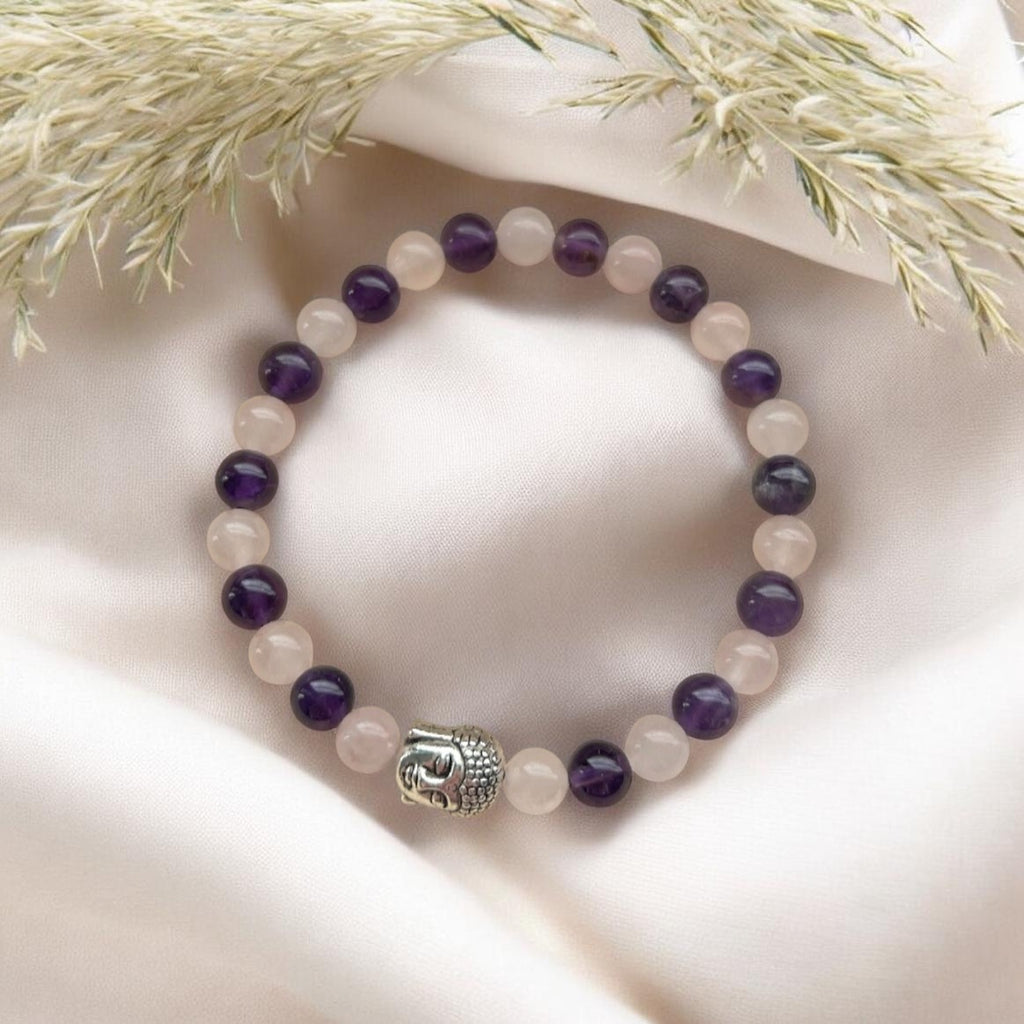 Buddha Armband mit Amethyst & Rosenquarz