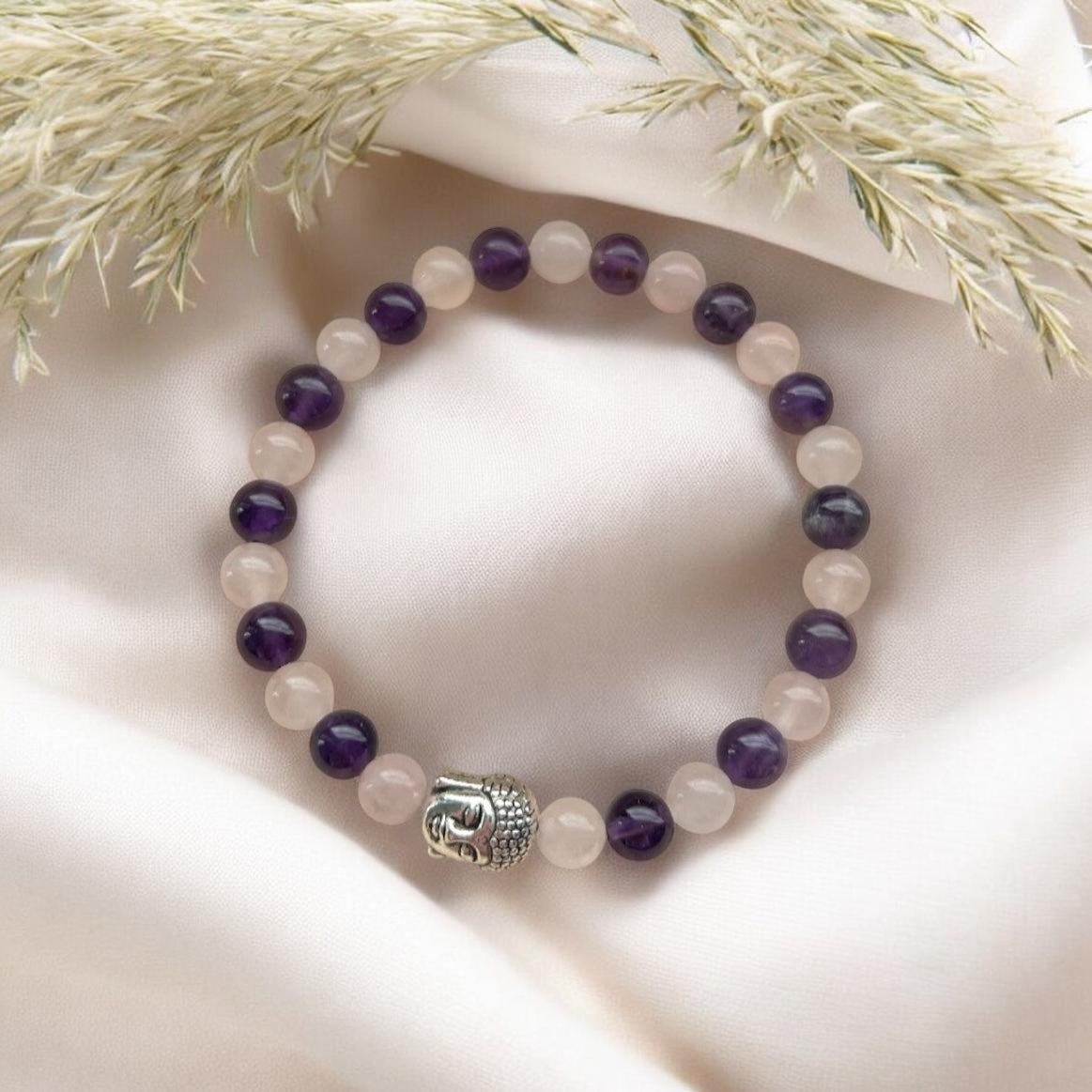 Buddha Armband mit Amethyst & Rosenquarz