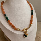 Orangener Aventurin & Nephrit Jade Halskette