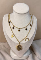 Layering Tigerauge-Kette mit Sonne & Mond Charms