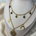 Layering Tigerauge-Kette mit Sonne & Mond Charms
